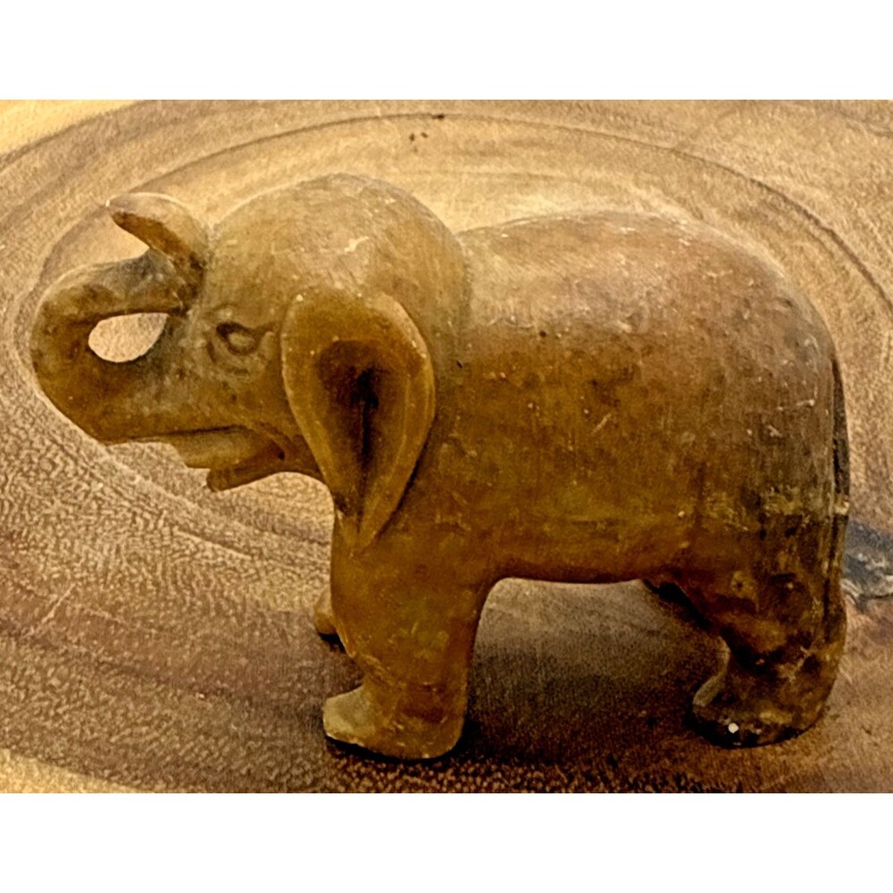 Vintage Soap Stone Hand Carved Art Deco ELEPHANT Figurine 2” Trunk Up